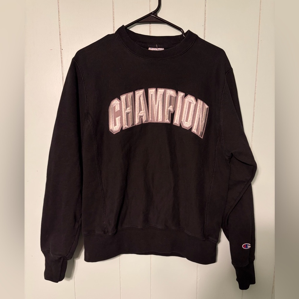 Champion Reverse Weave Black Pullover small unisex mens sweater crewneck